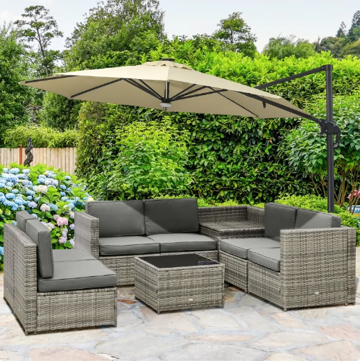 PE Rattan Garden Furniture Set Includes Cushion Hidden Storage Weather Resistant Gray + Natural