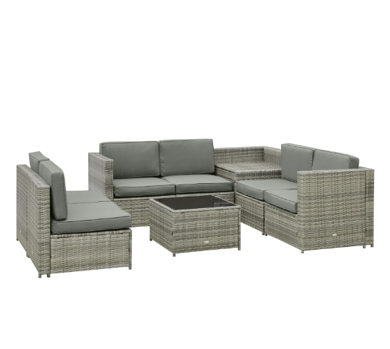 PE Rattan Garden Furniture Set Includes Cushion Hidden Storage Weather Resistant Gray + Natural