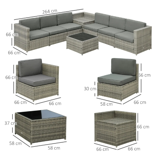 PE Rattan Garden Furniture Set Includes Cushion Hidden Storage Weather Resistant Gray + Natural